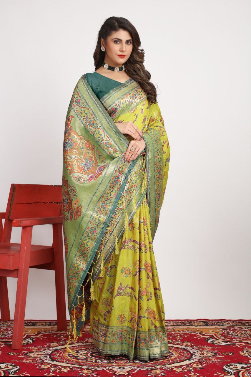 Avocado Green Color Traditional Pashmina Silk Saree