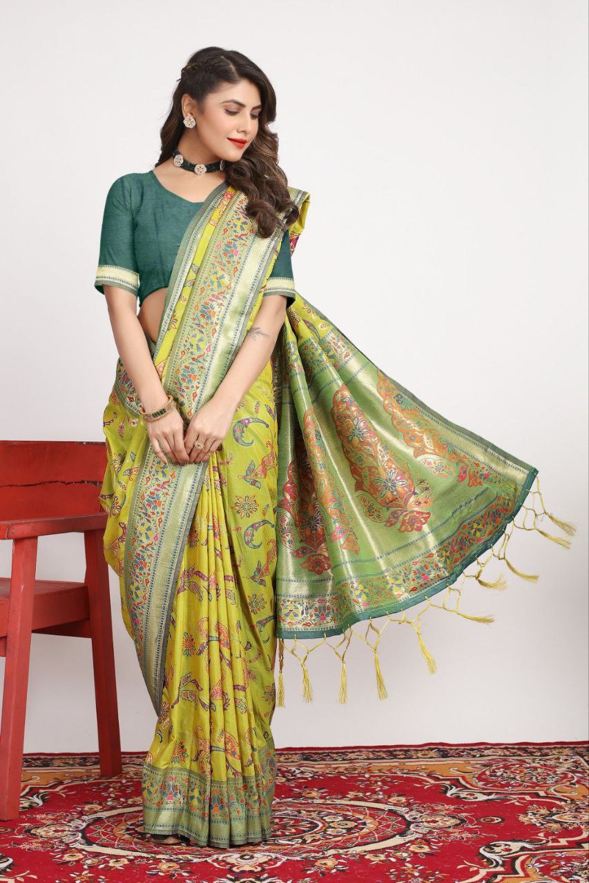 Avocado Green Traditional Pashmina Silk Saree, Rani Pink color Avocado Green Traditional Pashmina Silk sari for women,  Avocado Green Traditional Pashmina Silk saree for wedding, Saree, Saree for women, Saris, Sari for women, Sarees for women, Party wear sarees for women, Wedding wear saree for women, Bollywood saree for women, Heavy saree for women, Sarees for wedding