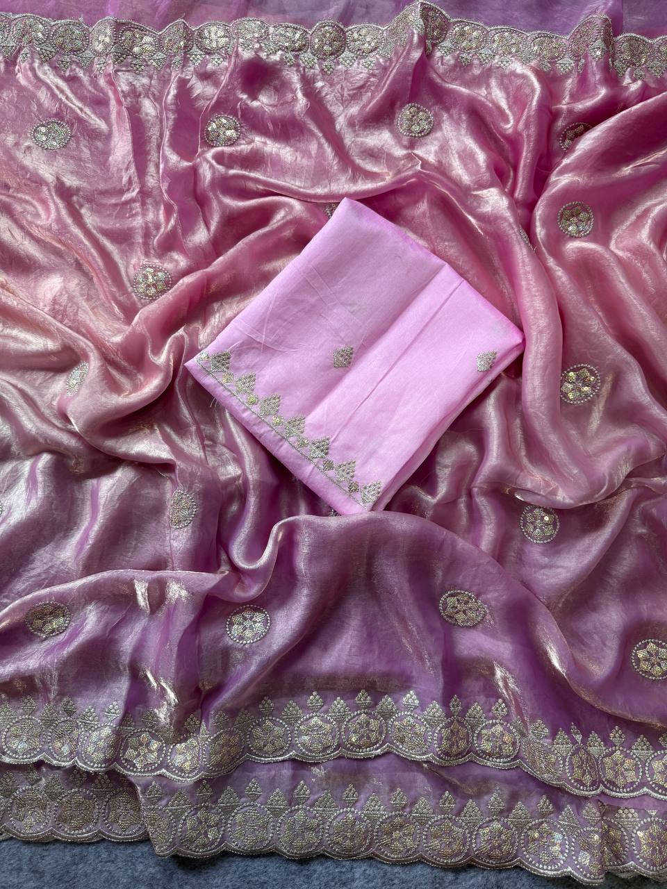 Baby Pink Designer Fandy Chiffon Saree