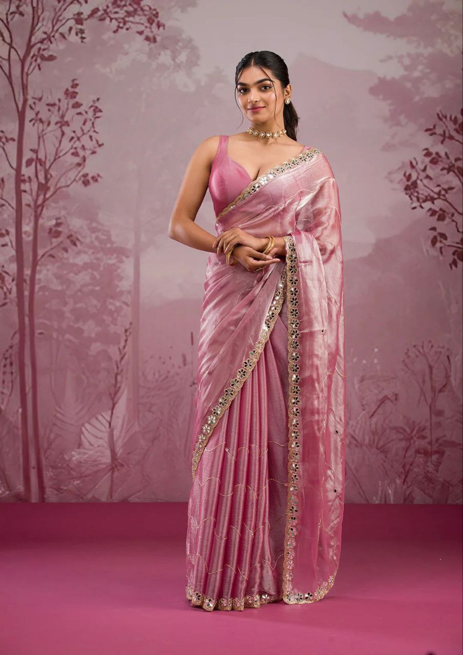 Baby Pink Designer Zimmy Choo Saree