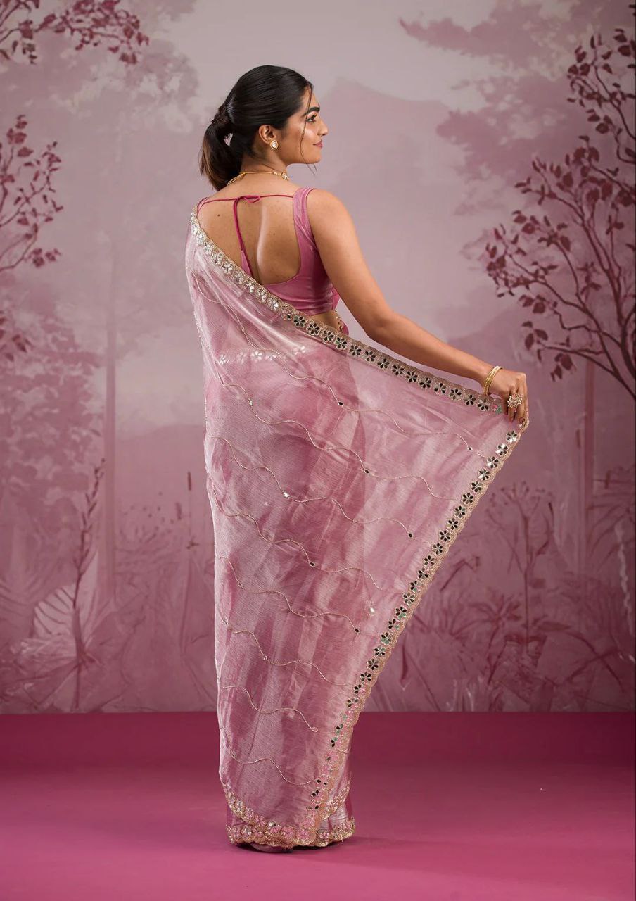 Baby Pink Designer Zimmy Choo Saree