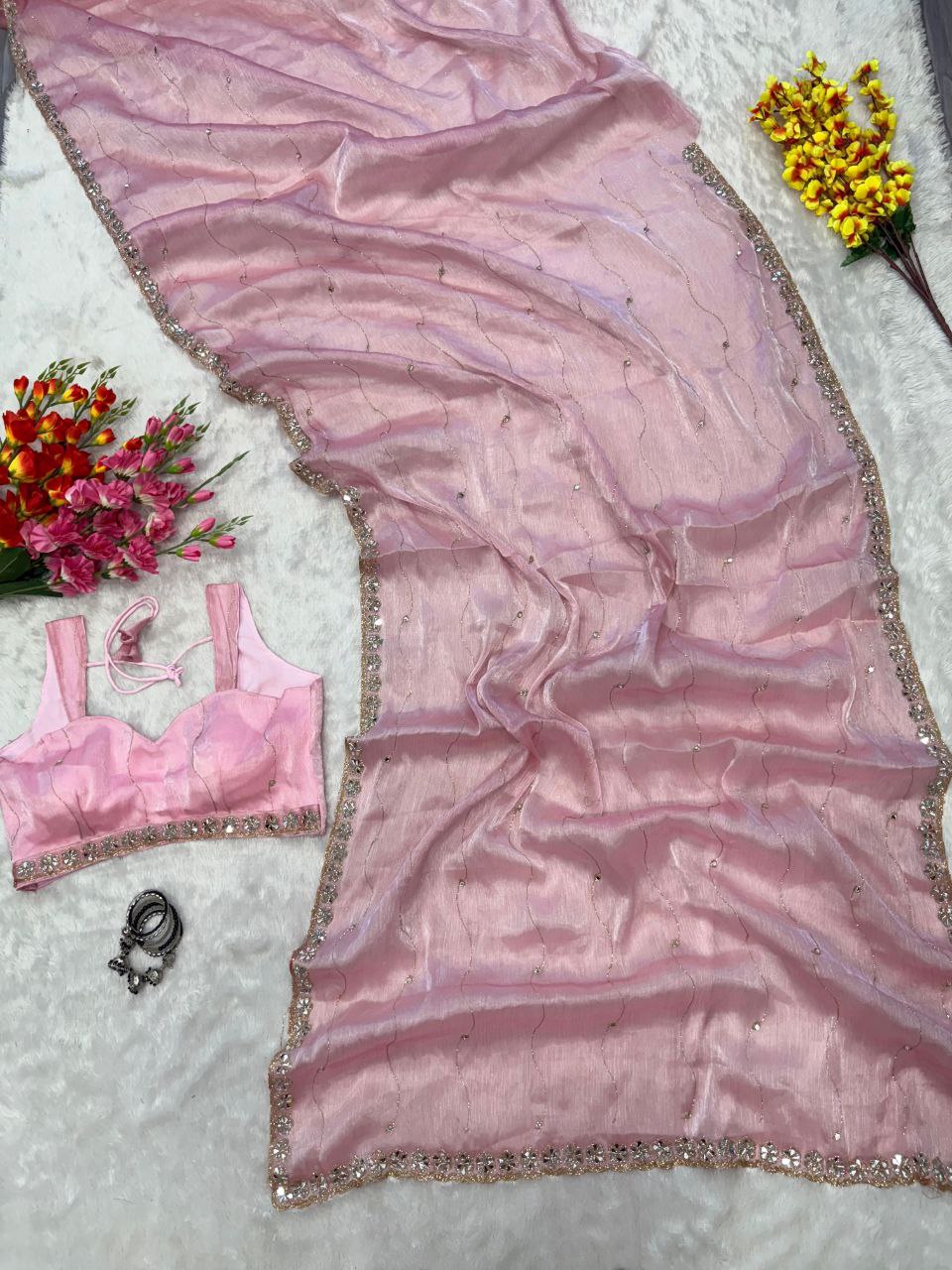 Baby Pink Designer Zimmy Choo Saree