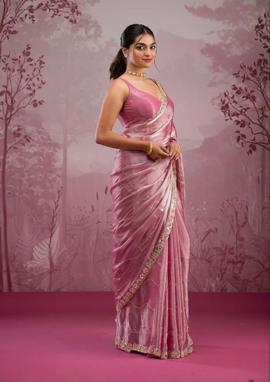 Baby Pink Designer Zimmy Choo Saree
