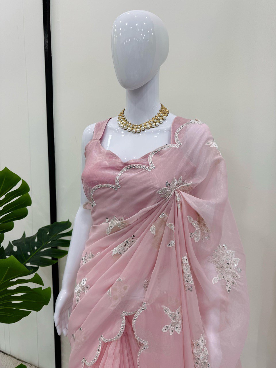 Baby Pink Party Wear Zimmy Choo Silk Saree