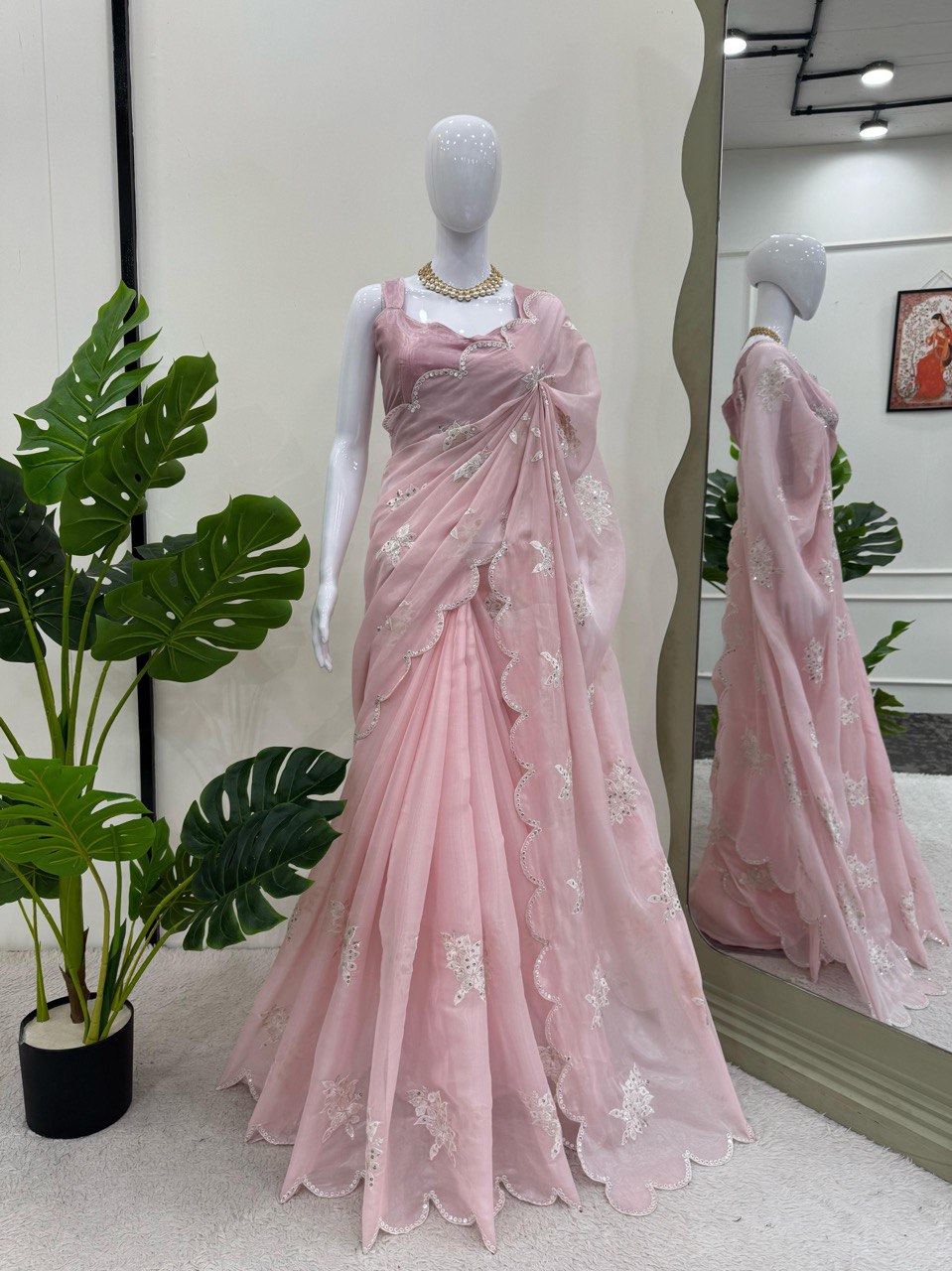 Baby Pink Party Wear Zimmy Choo Silk Saree