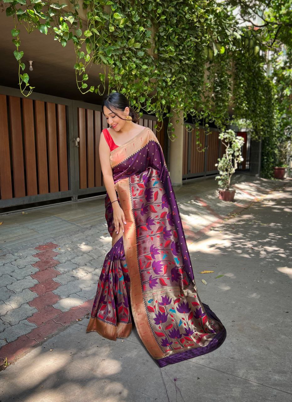 Grape Banarasi Paithani Silk Saree