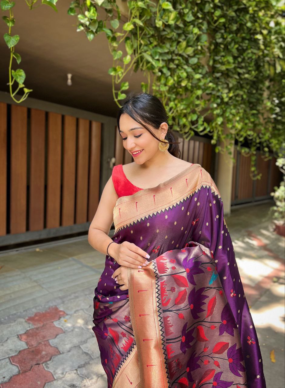 Grape Banarasi Paithani Silk Saree