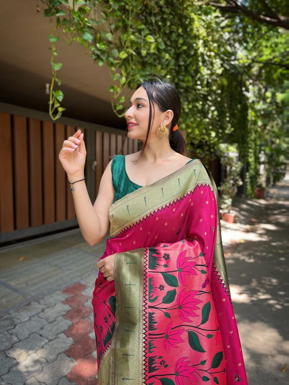 Rani Pink Banarasi Paithani Silk Saree