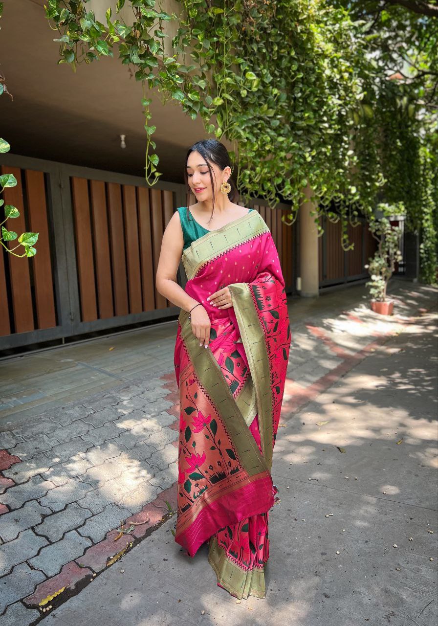 Rani Pink Banarasi Paithani Silk Saree