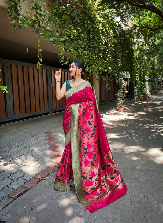 Rani Pink Banarasi Paithani Silk Saree