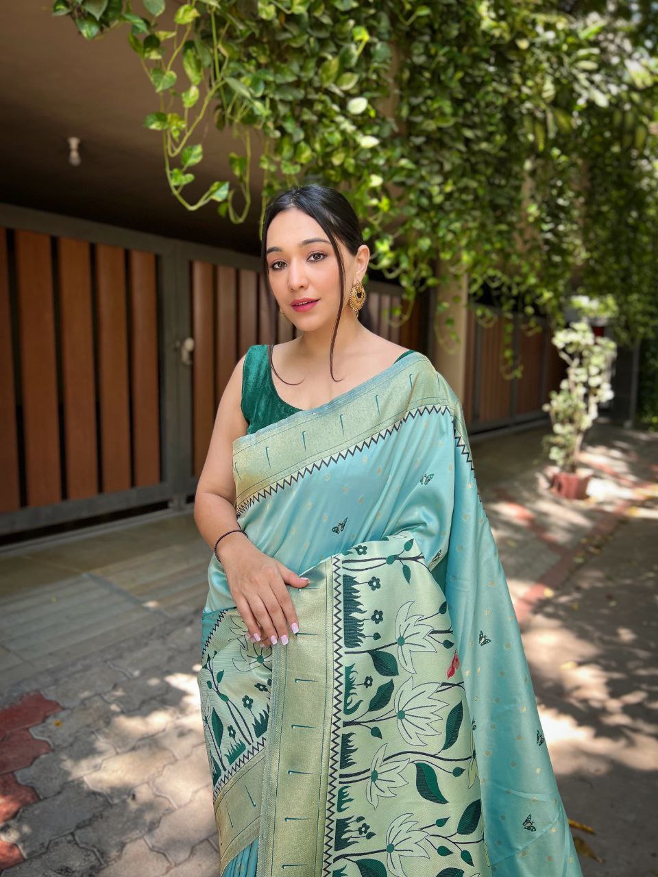 Pista Banarasi Paithani Silk Saree