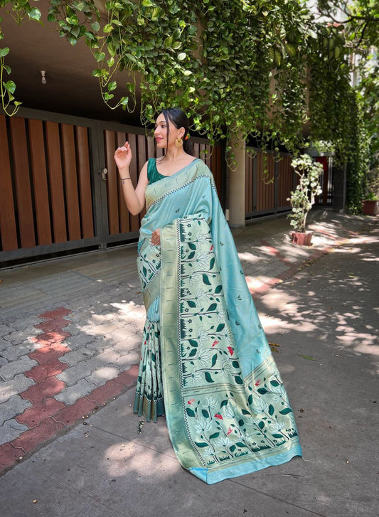 Pista Banarasi Paithani Silk Saree