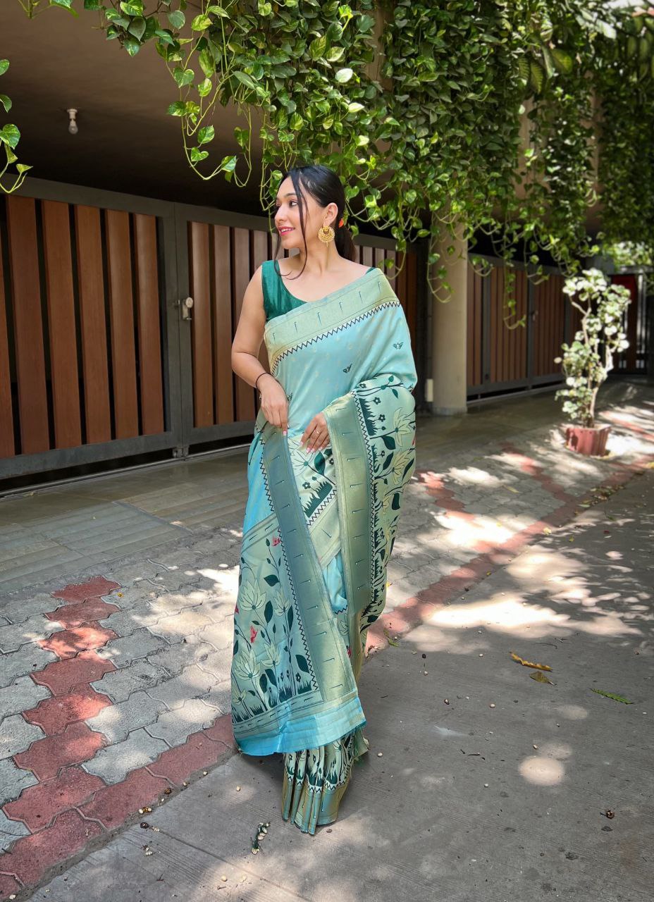 Pista Banarasi Paithani Silk Saree