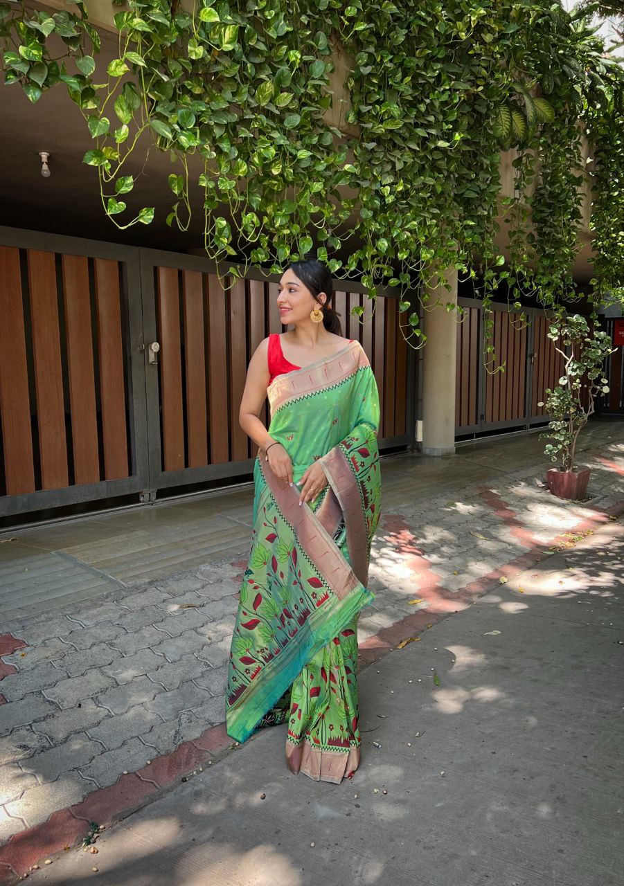 Green Banarasi Paithani Silk Saree