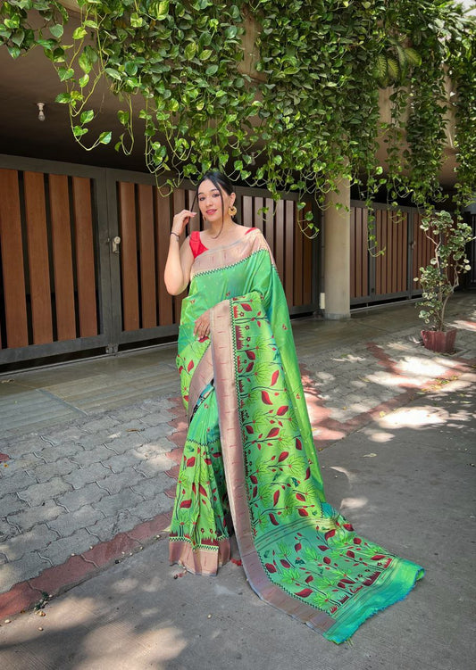 Green Banarasi Paithani Silk Saree