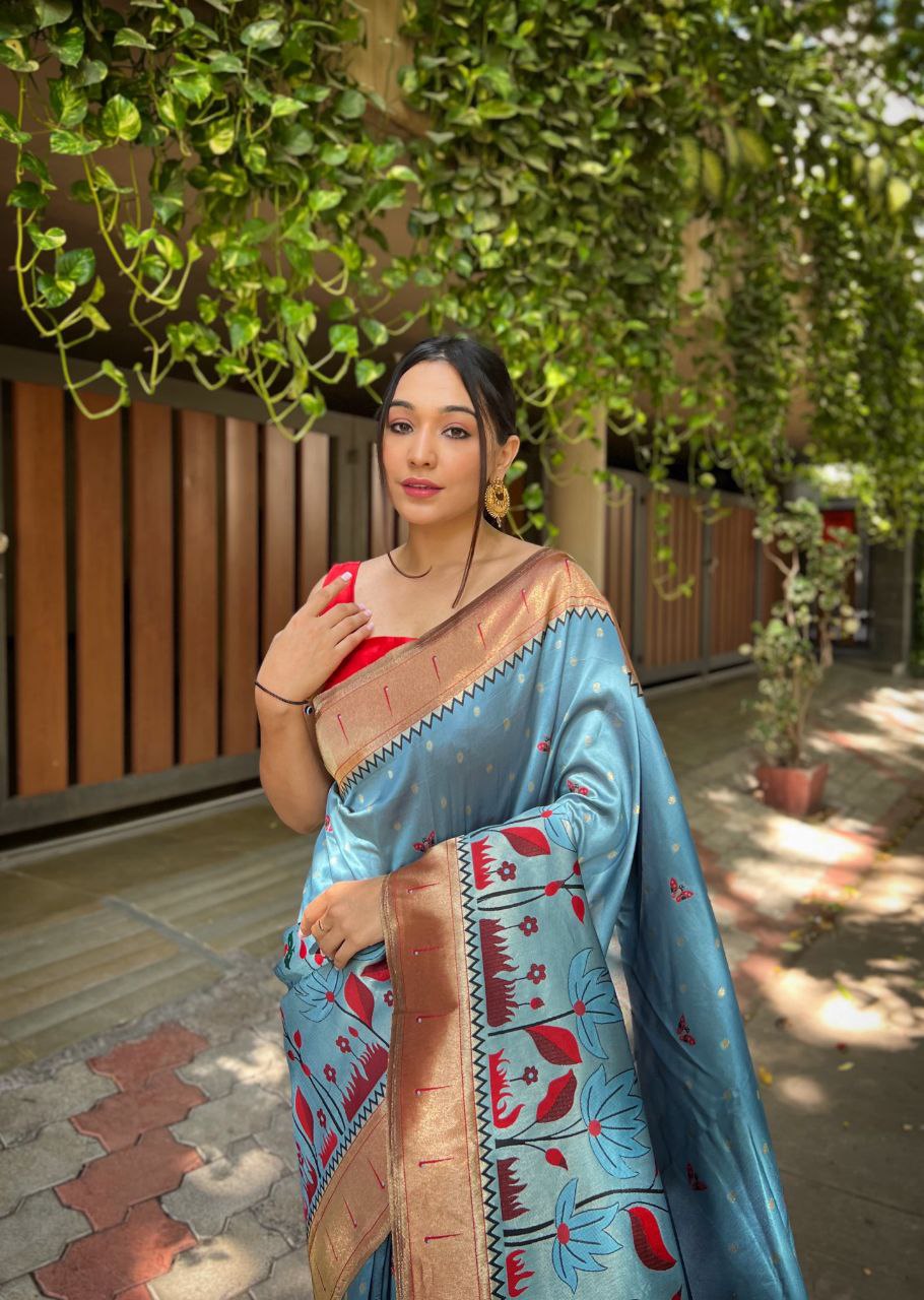 Sky Banarasi Paithani Silk Saree