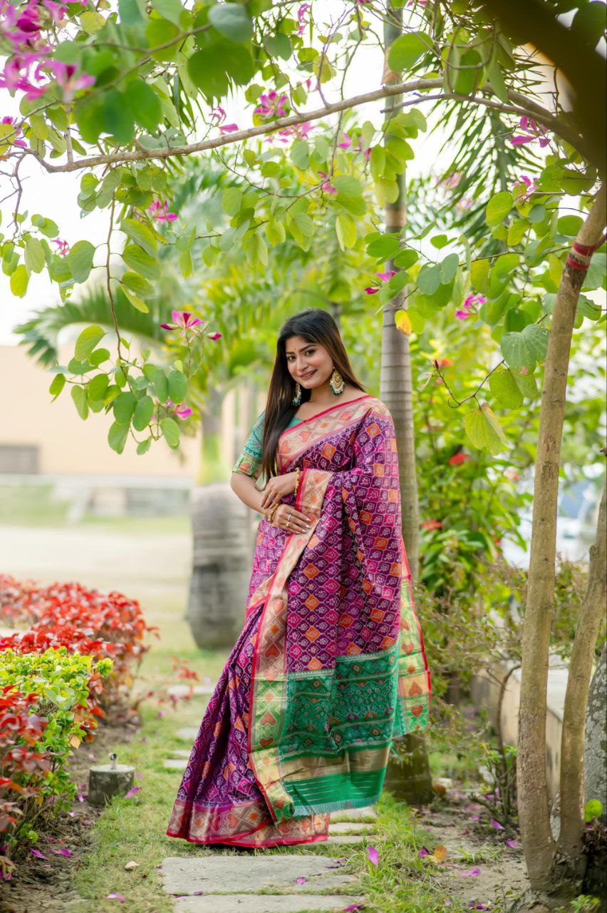 Magenta Banarasi Silk Patola Saree