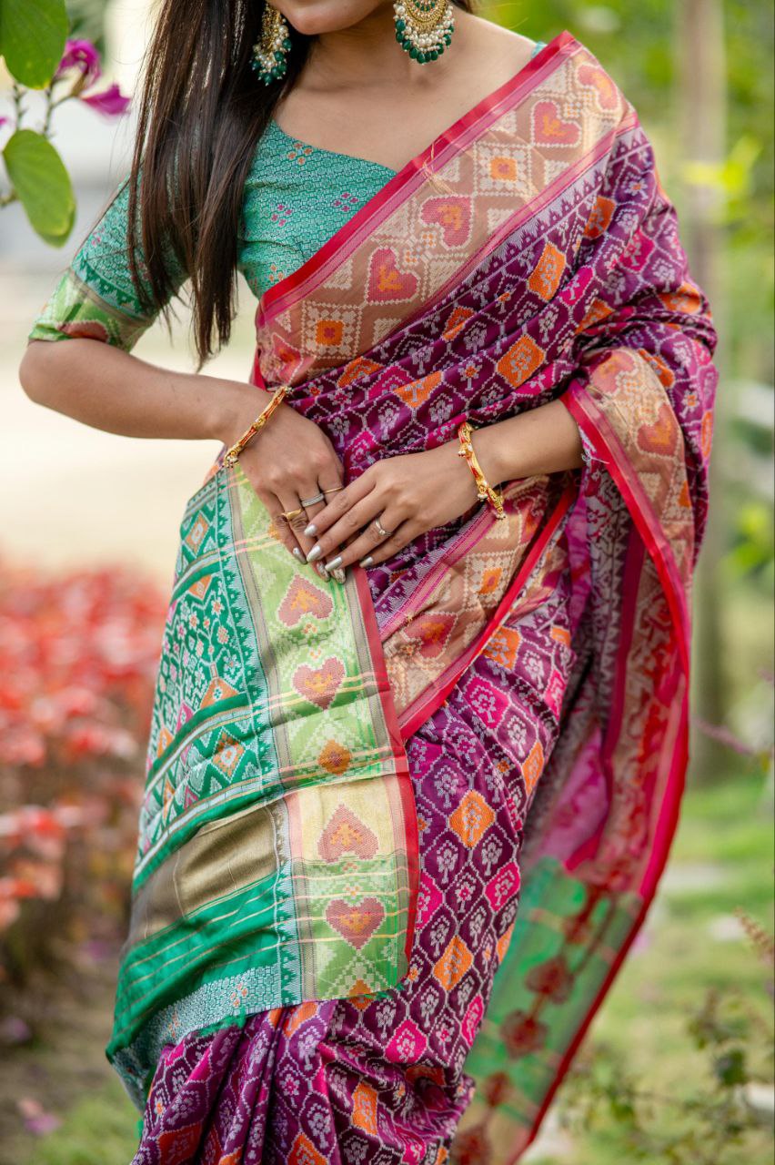 Magenta Banarasi Silk Patola Saree