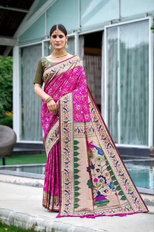 Rani Pink Banarasi Soft Silk Patola Saree