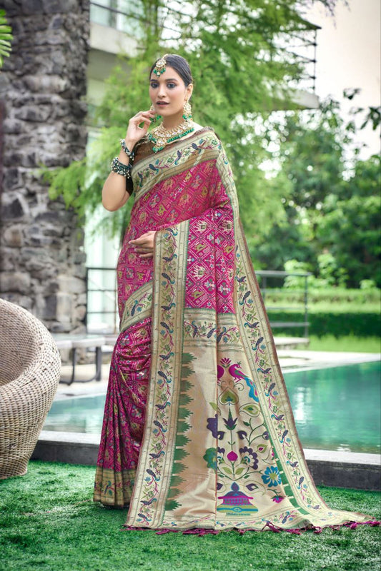 Magenta Banarasi Soft Silk Patola Saree