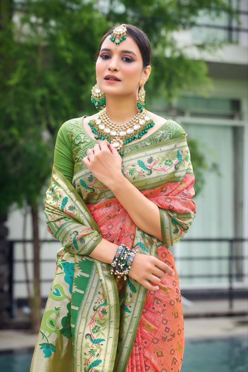 Orange Banarasi Soft Silk Patola Saree