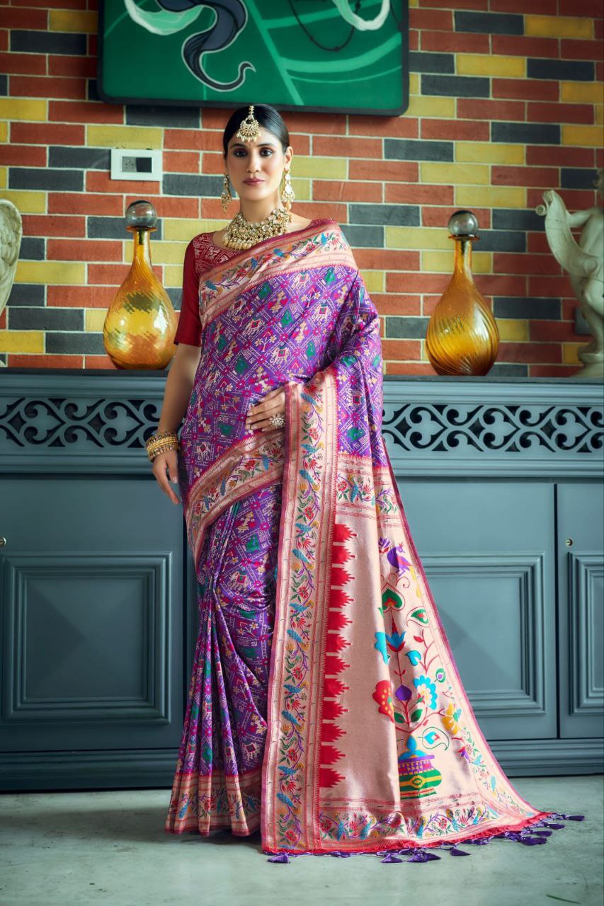 Purple Banarasi Soft Silk Patola Saree