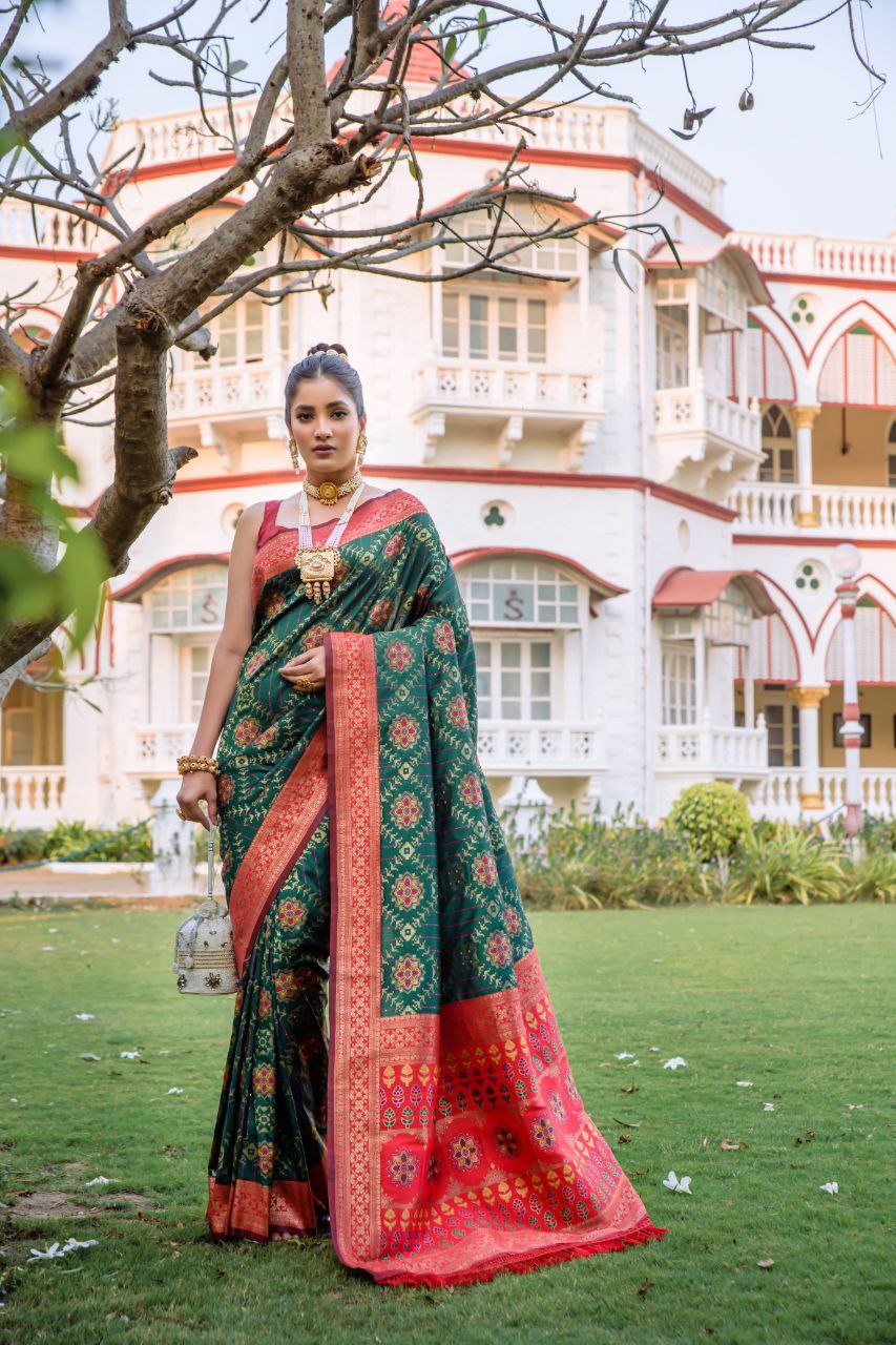 Green Banarasi Soft Silk Patola Saree