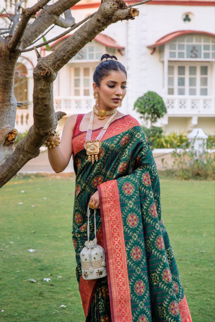 Green Banarasi Soft Silk Patola Saree