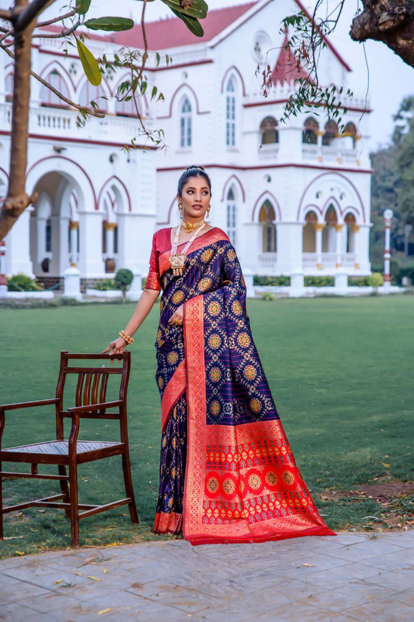 Navy Banarasi Soft Silk Patola Saree