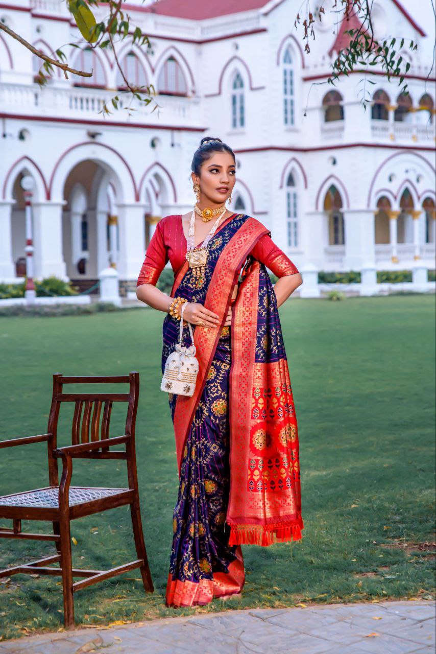 Navy Banarasi Soft Silk Patola Saree