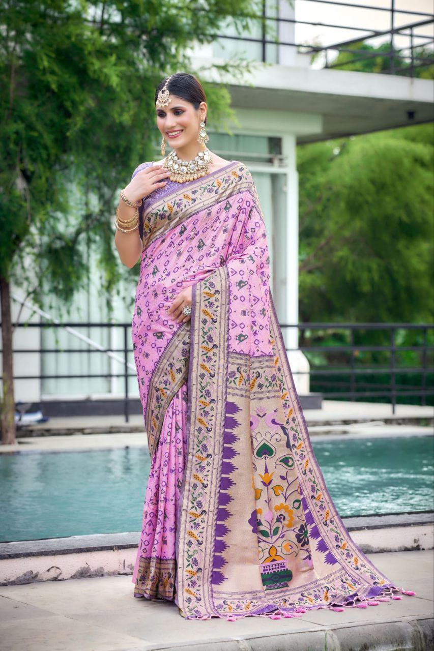 Pink Banarasi Soft Silk Patola Saree