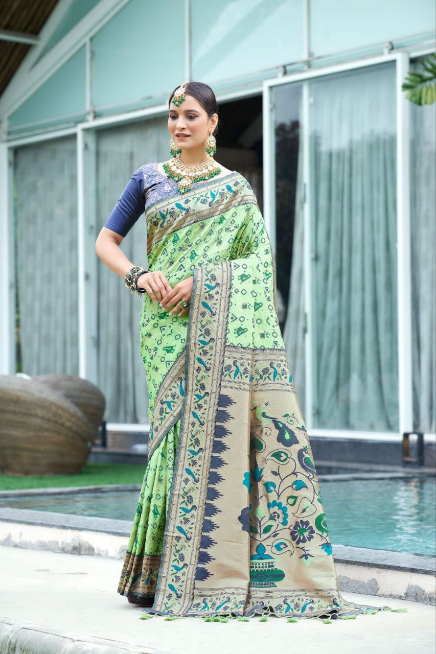 Pista Banarasi Soft Silk Patola Saree