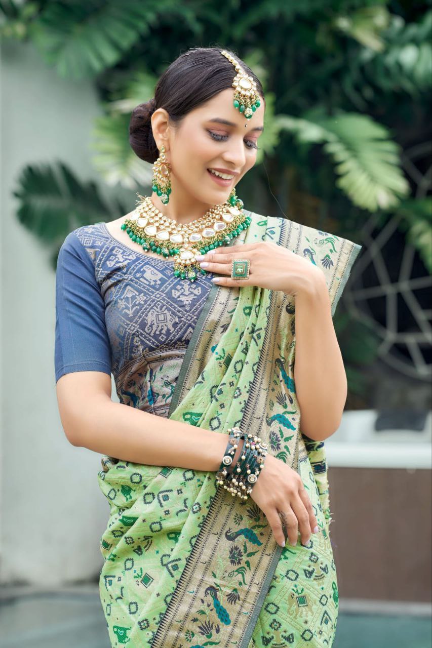 Pista Banarasi Soft Silk Patola Saree