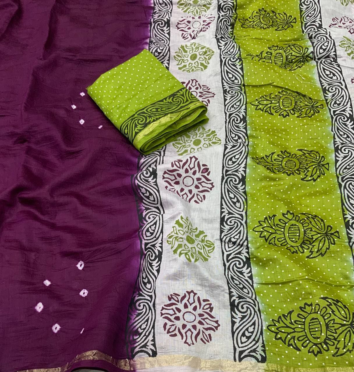 Bandhani Block Printed Cotton Saree