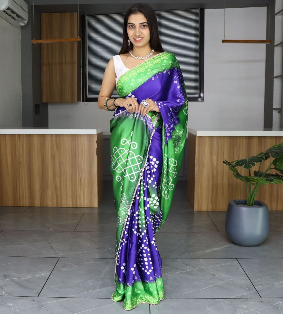 Bandhani Printed Japan Satin Saree