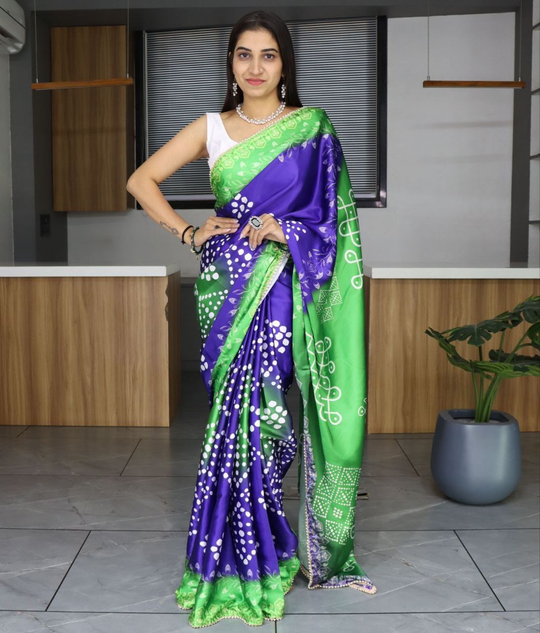 Bandhani Printed Japan Satin Saree