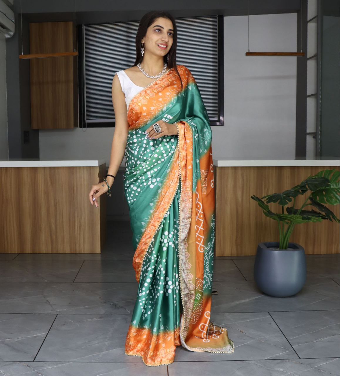 Bandhani Printed Japan Satin Saree