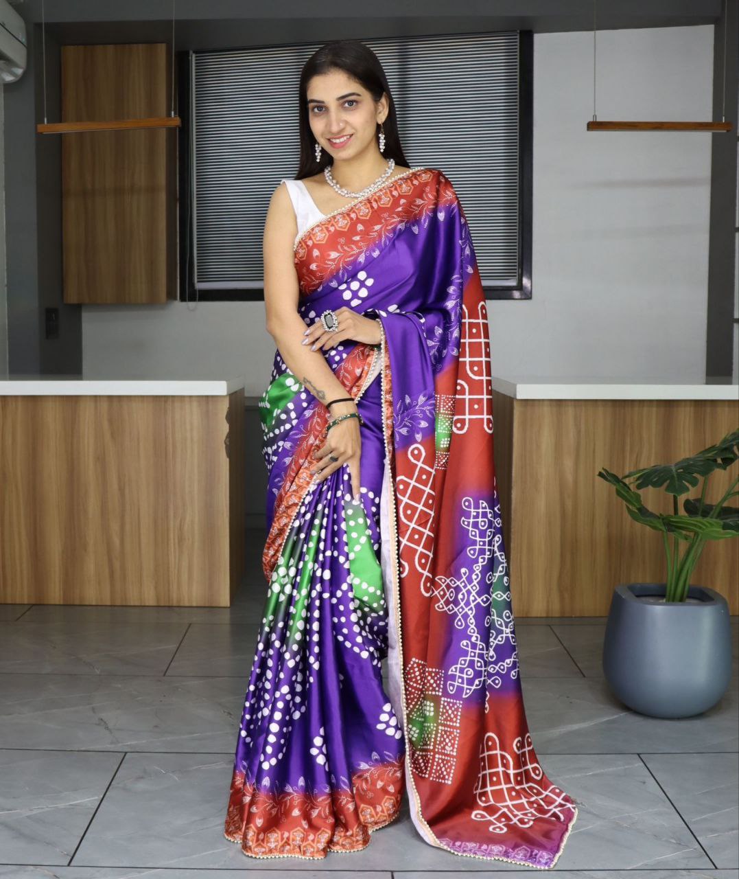 Bandhani Printed Japan Satin Saree