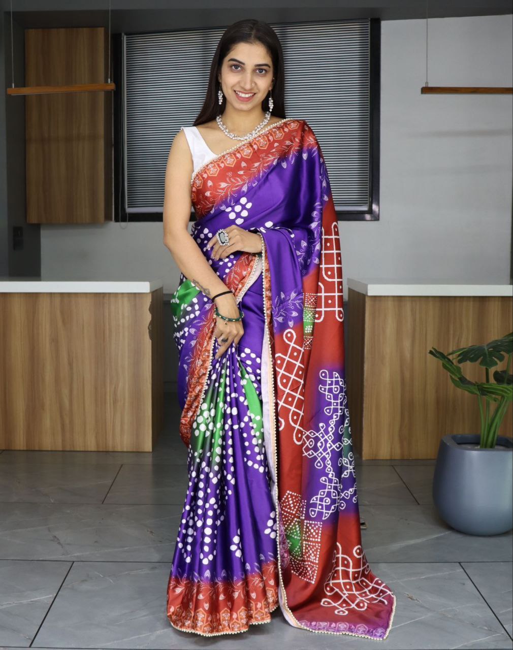 Bandhani Printed Japan Satin Saree