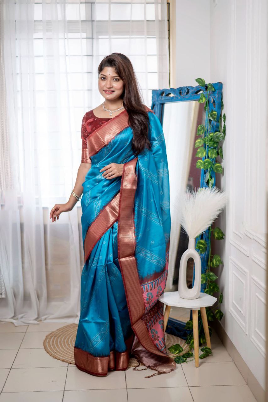 Bandhani Printed Raw Silk Saree