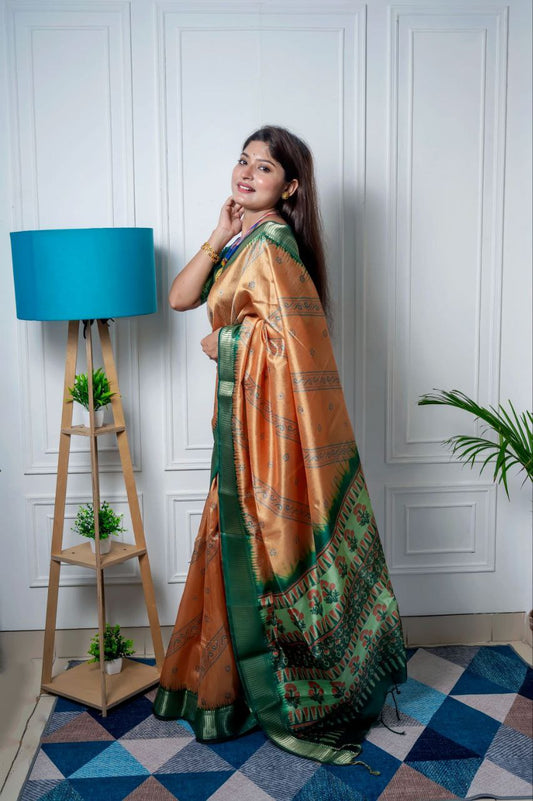 Bandhani Printed Raw Silk Saree