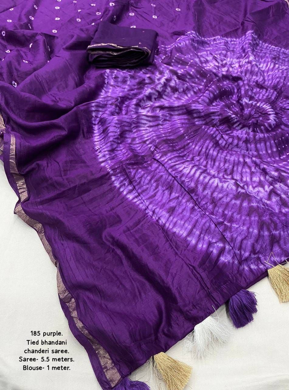 Purple Bandhani Style Chanderi Cotton Saree