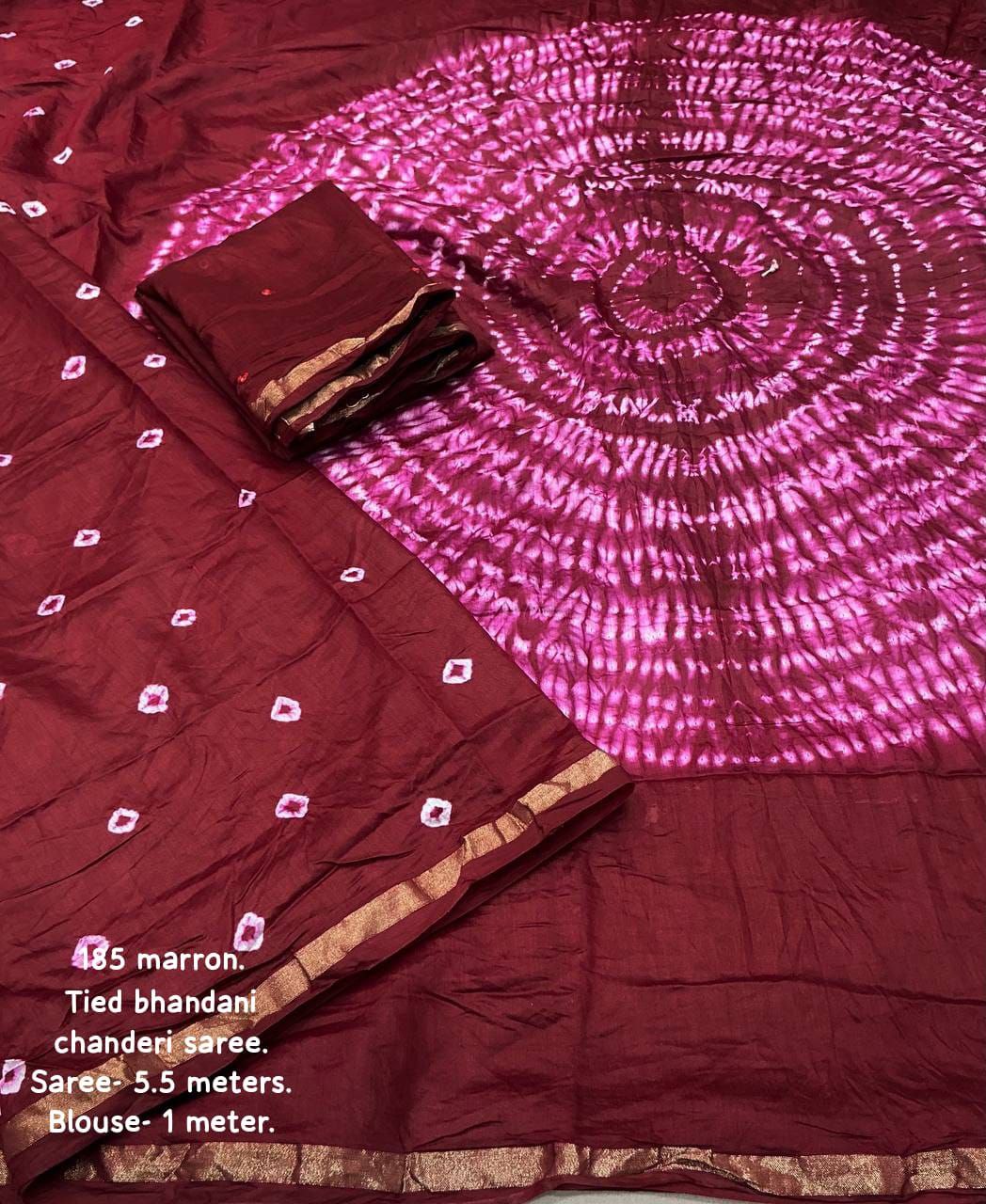 Maroon Bandhani Style Chanderi Cotton Saree