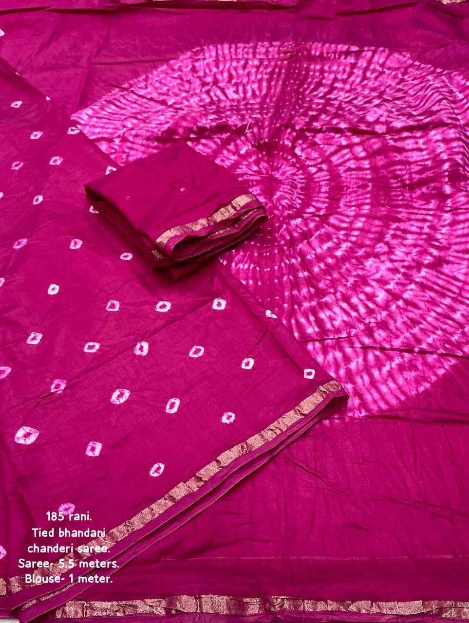 Rani Bandhani Style Chanderi Cotton Saree