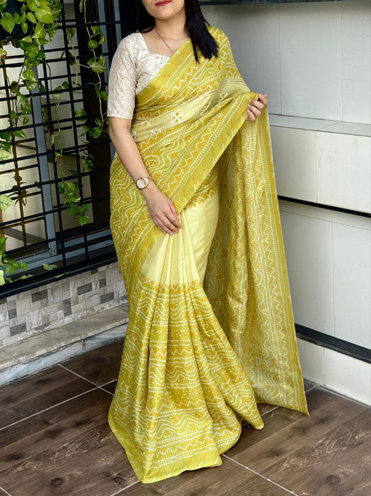 Bandhej Printed Kota Linen Saree