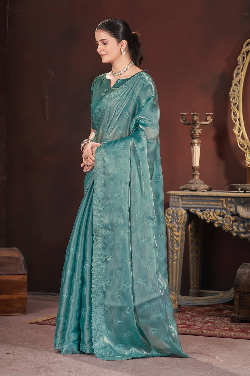 Beetle Green Party Wear Zimmy Choo Silk Saree