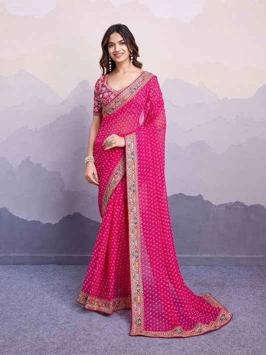 Rani Pink Bandhej Printed Georgette Saree