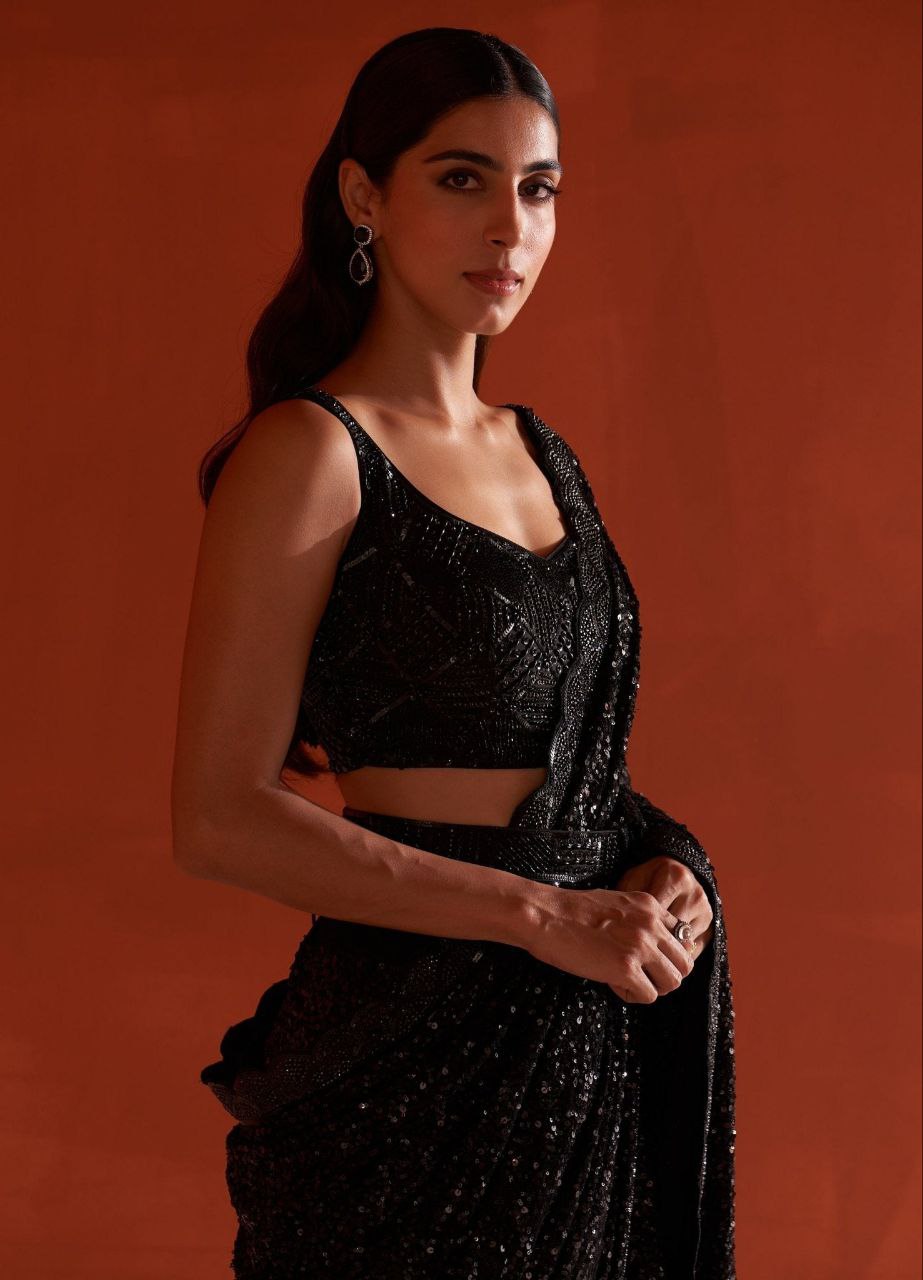 Black Bollywood Sequence Worked Georgette Saree