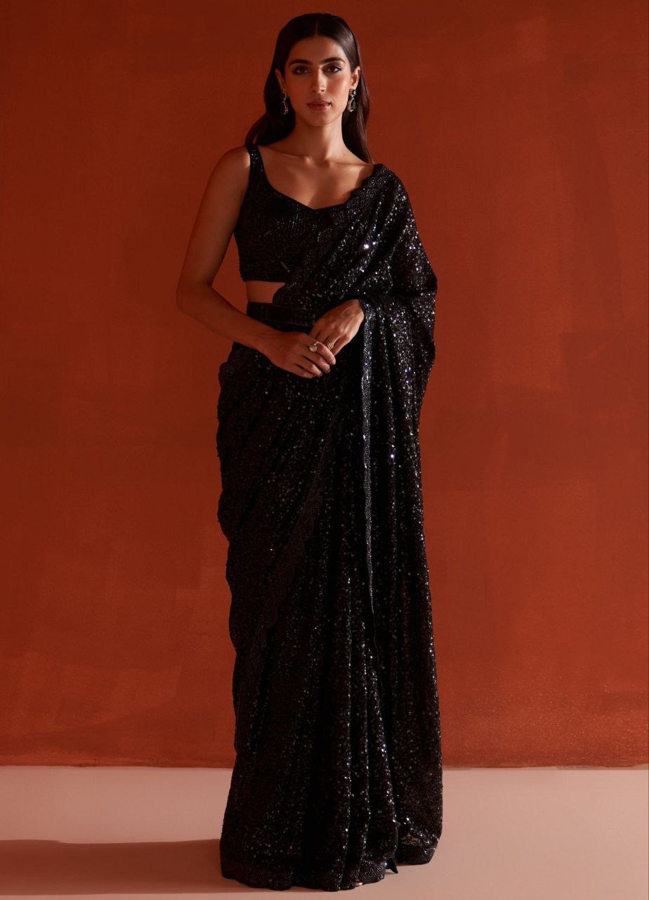 Black Bollywood Sequence Worked Georgette Saree