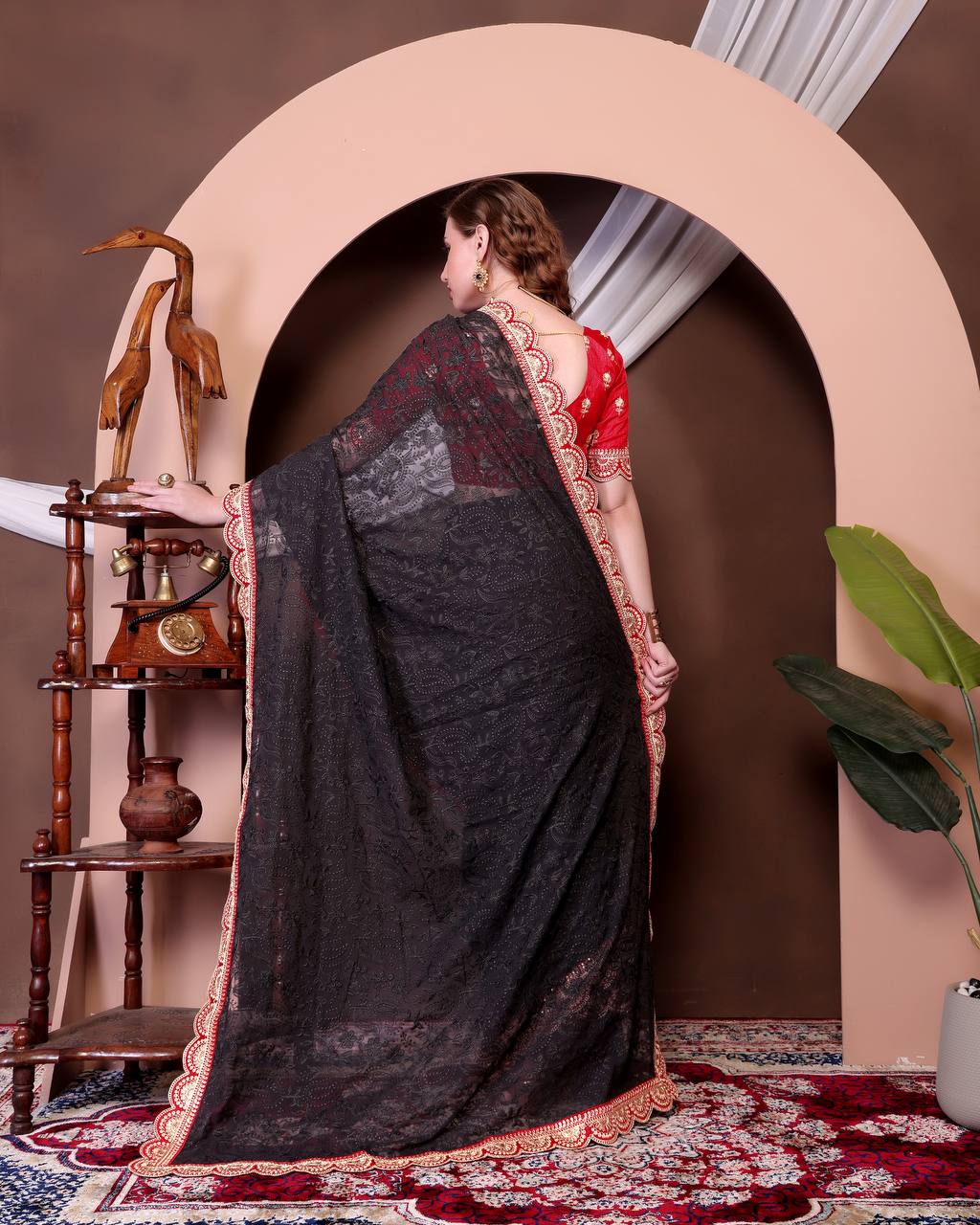 Black Chikankari Work Georgette Saree
